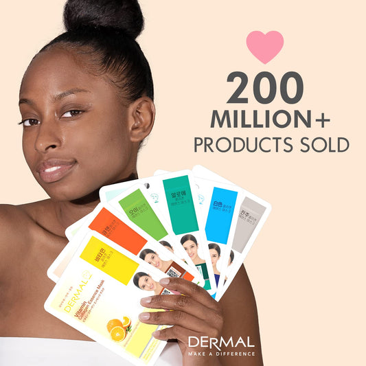 DERMAL 12 Combo Pack Collagen Essence Korean Face Mask Best Value Set - Hydrating & Soothing Facial Mask with Panthenol - Hypoallergenic Sheet Mask for All Skin Types - Natural Home Spa Treatment Mask