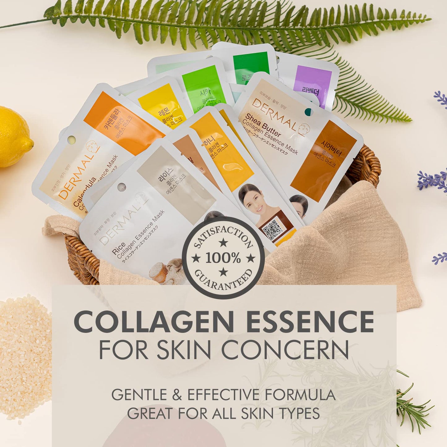 DERMAL 12 Combo Pack Collagen Essence Korean Face Mask Best Value Set - Hydrating & Soothing Facial Mask with Panthenol - Hypoallergenic Sheet Mask for All Skin Types - Natural Home Spa Treatment Mask