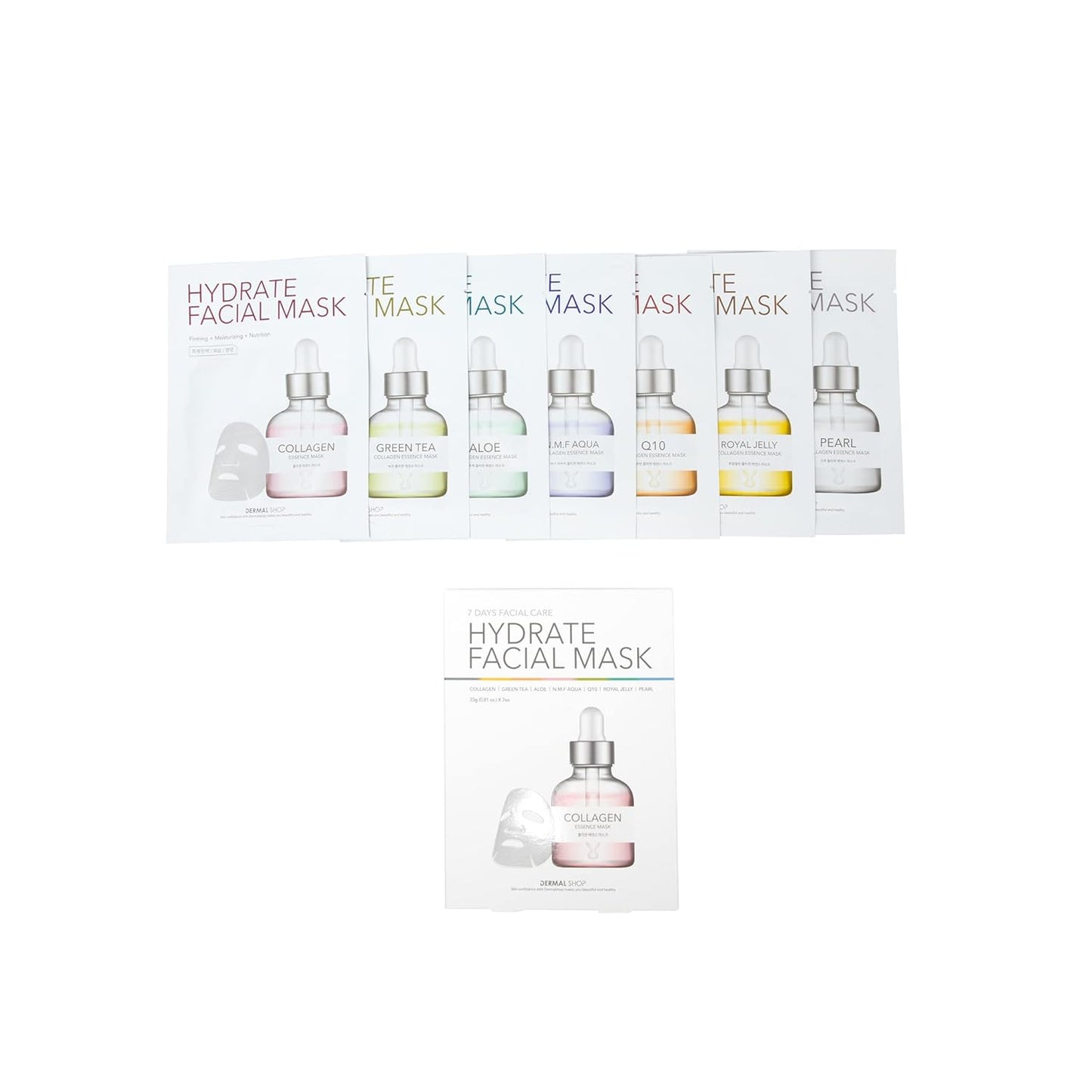 Dermal Shop Hydrate Facial Mask - 7 Masks for Daily Use - Skincare Sheet for Oily, Dry, Sensitive Skin - Anti Aging Full Face Mask - Moisturize & Tighten Your Skin