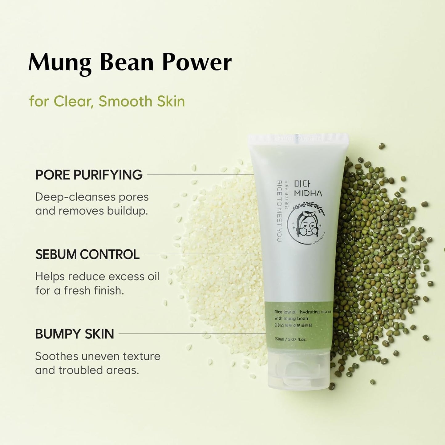 MIDHA Low pH Rice Gentle Cleanser with Mung Bean