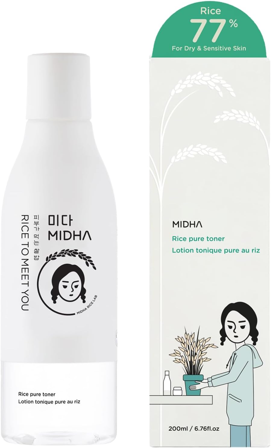 MIDHA Rice Pure Toner, 6.76fl.oz/200ml