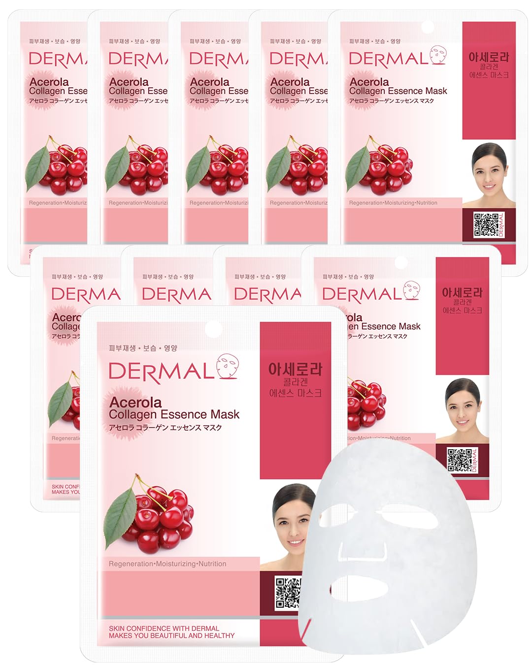 DERMAL Acerola Collagen Essence Facial Mask Sheet 23g Pack of 10