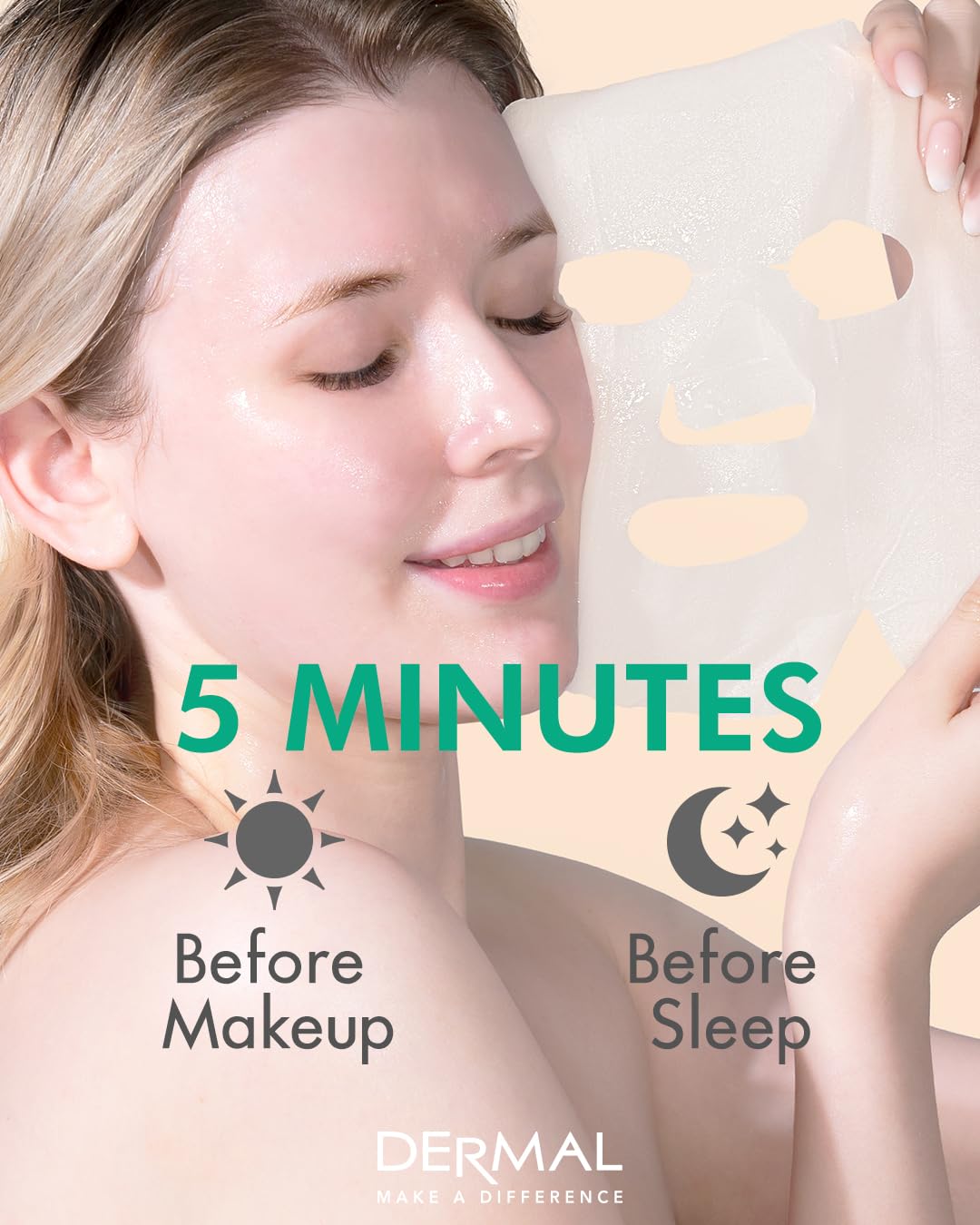 DERMAL Green Tea Collagen Essence Facial Mask Sheet 23g Pack of 10