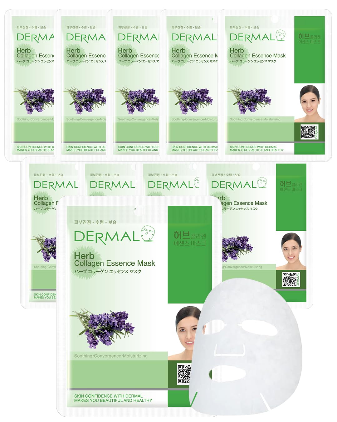 DERMAL Herb Collagen Essence Facial Mask Sheet 23g Pack of 10