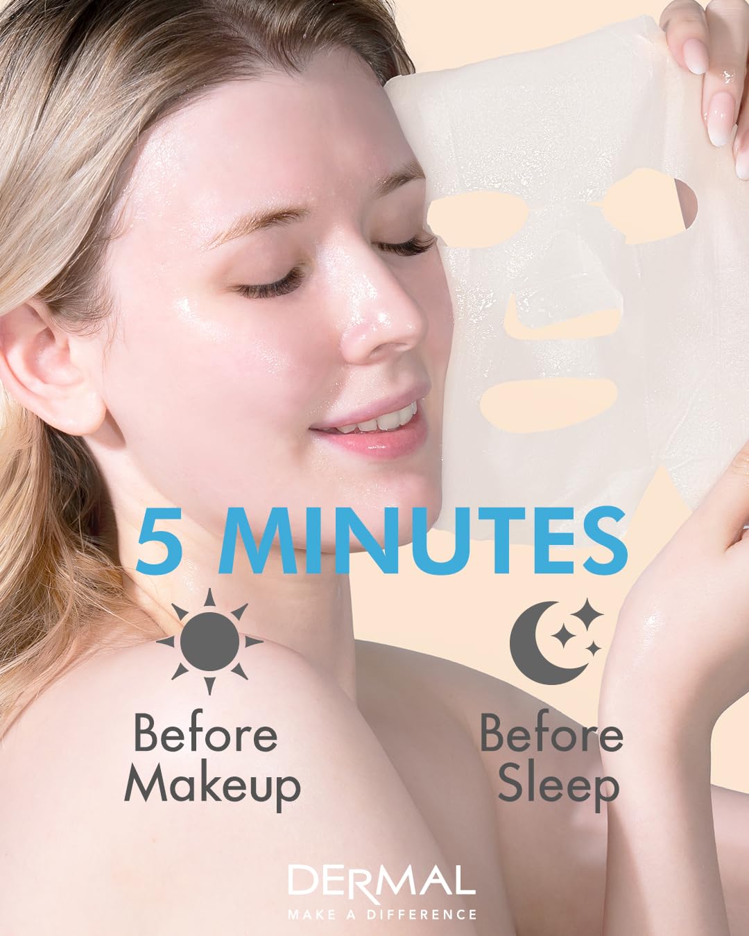 DERMAL Hyaluronate Collagen Essence Facial Mask Sheet 23g Pack of 10