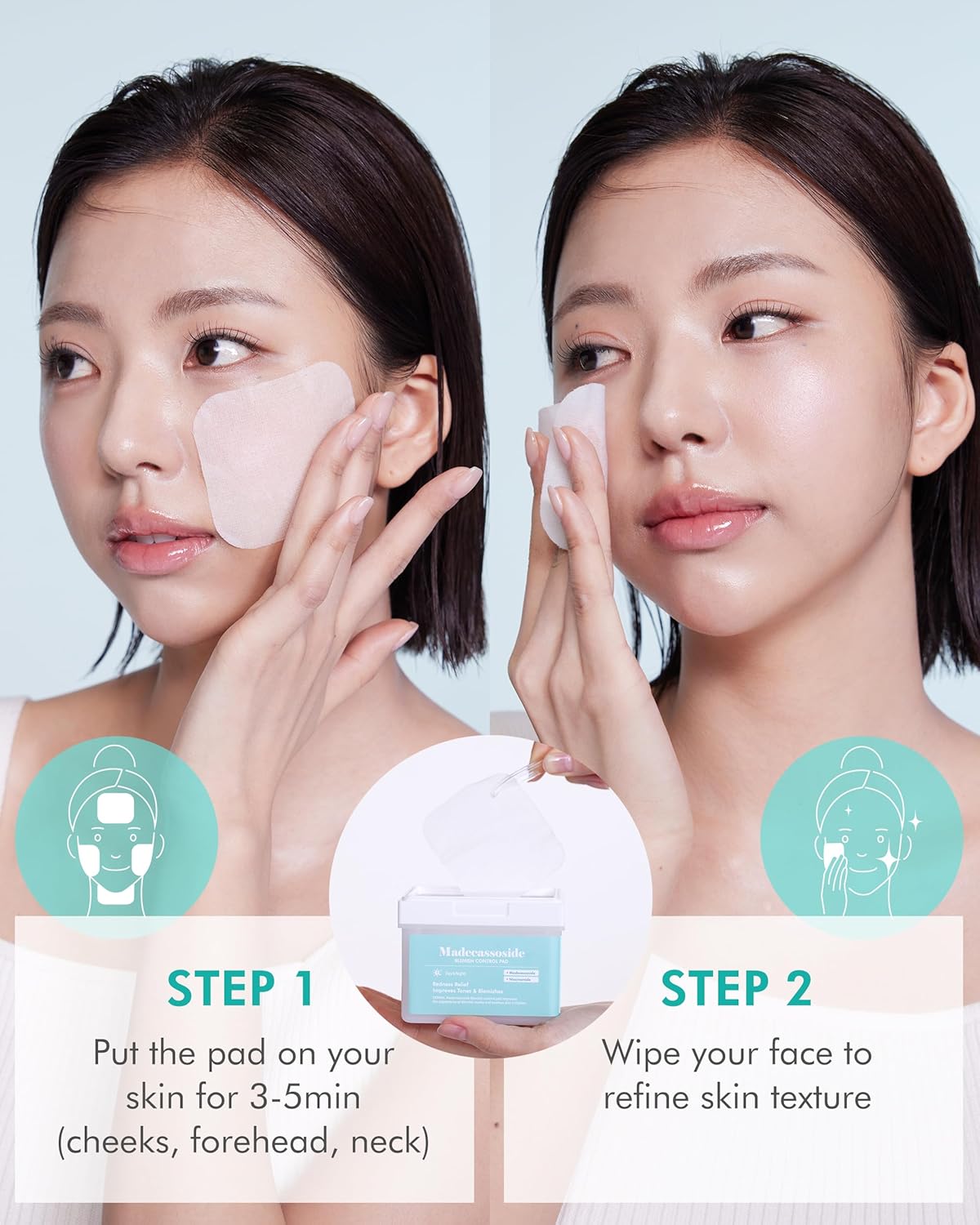 DERMAL Madecassoside Blemish Control Toner Pad - Korean Toner Pad for Blemish & Tone Improvement with Centella Asiatica - Vegan Gauze Tencel Square Pads - Travel Kit 12 Pads, 3 Pack (Total 36 Pads)