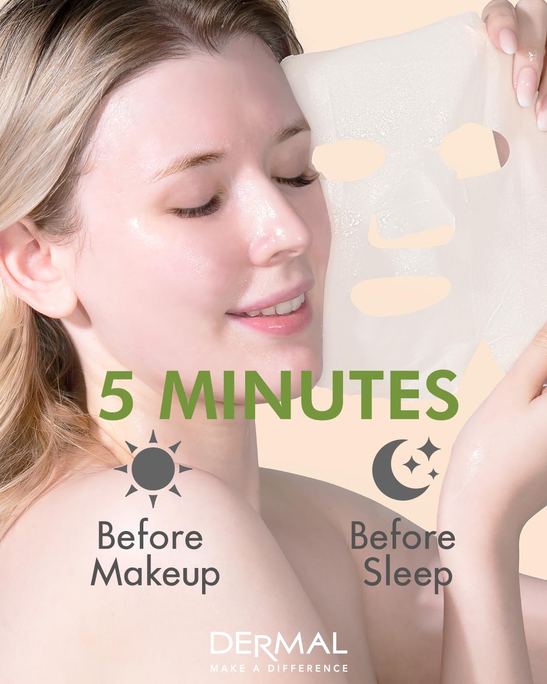 DERMAL Olive Collagen Essence Korean Facial Mask Sheet 23g Pack of 10