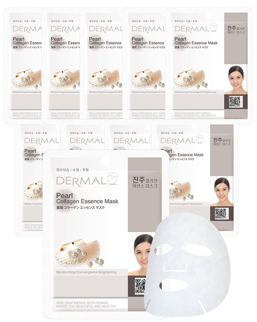 DERMAL Pearl Collagen Essence Facial Mask Sheet 23g Pack of 10