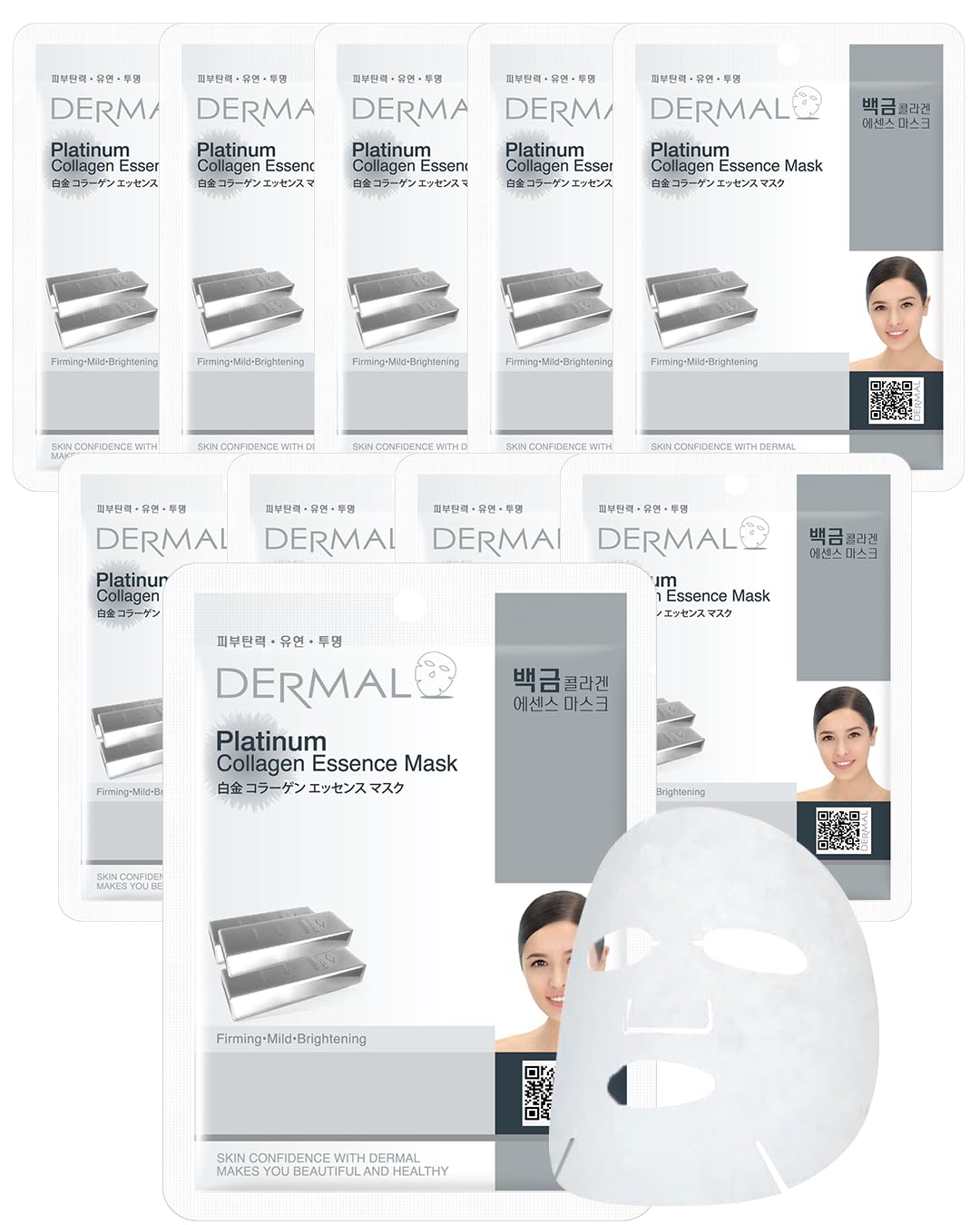 DERMAL Platinum Collagen Essence Face Facial Mask Sheet 23g Pack of 10