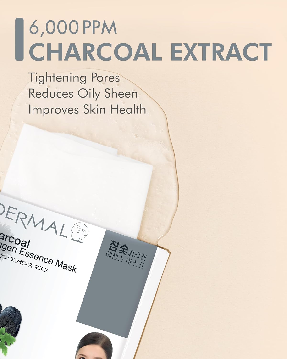 DERMAL Charcoal Collagen Essence Korean Facial Mask Sheet 23g Pack of 10
