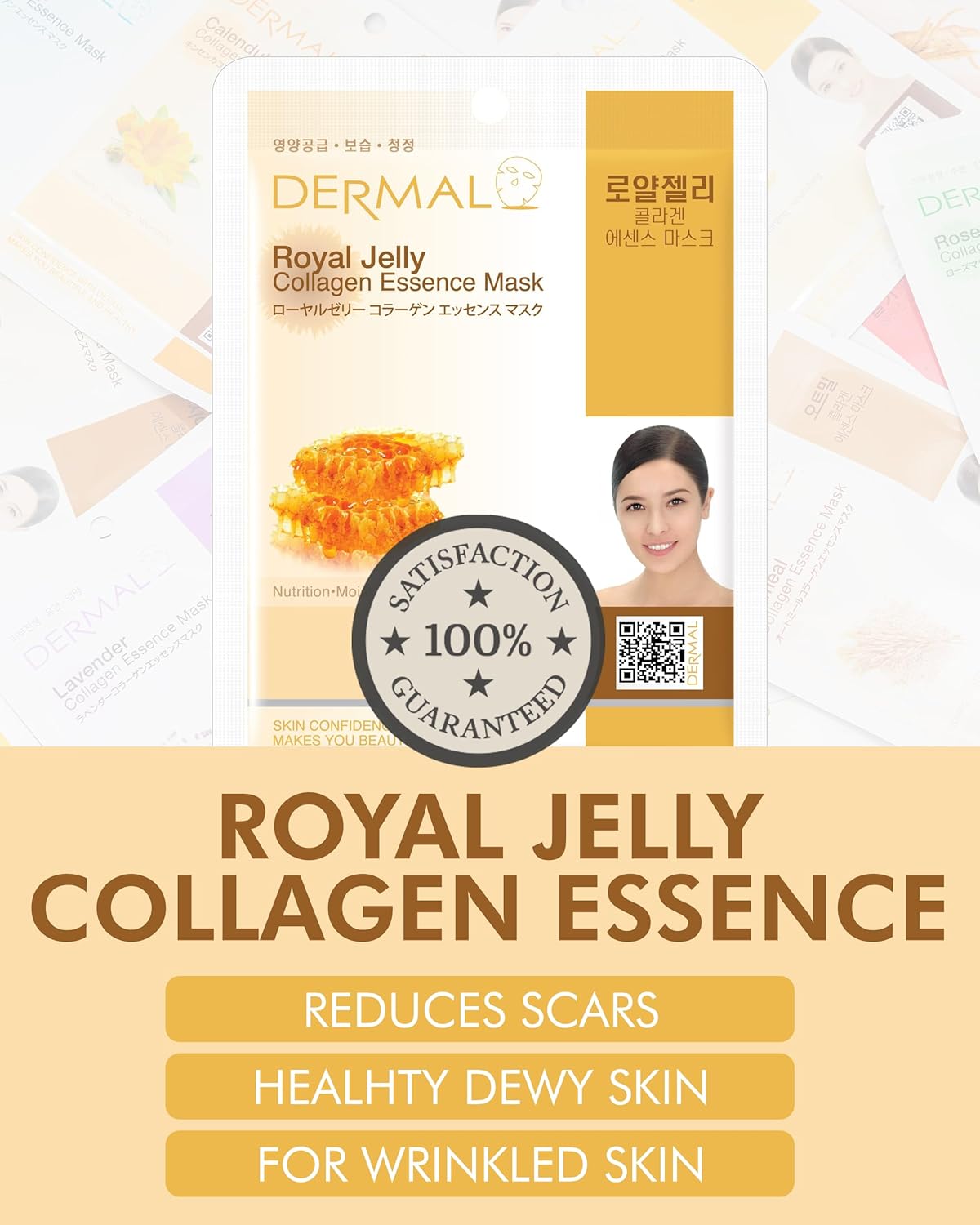 DERMAL Royal Jelly Collagen Essence Korean Facial Mask Sheet Pack of 10