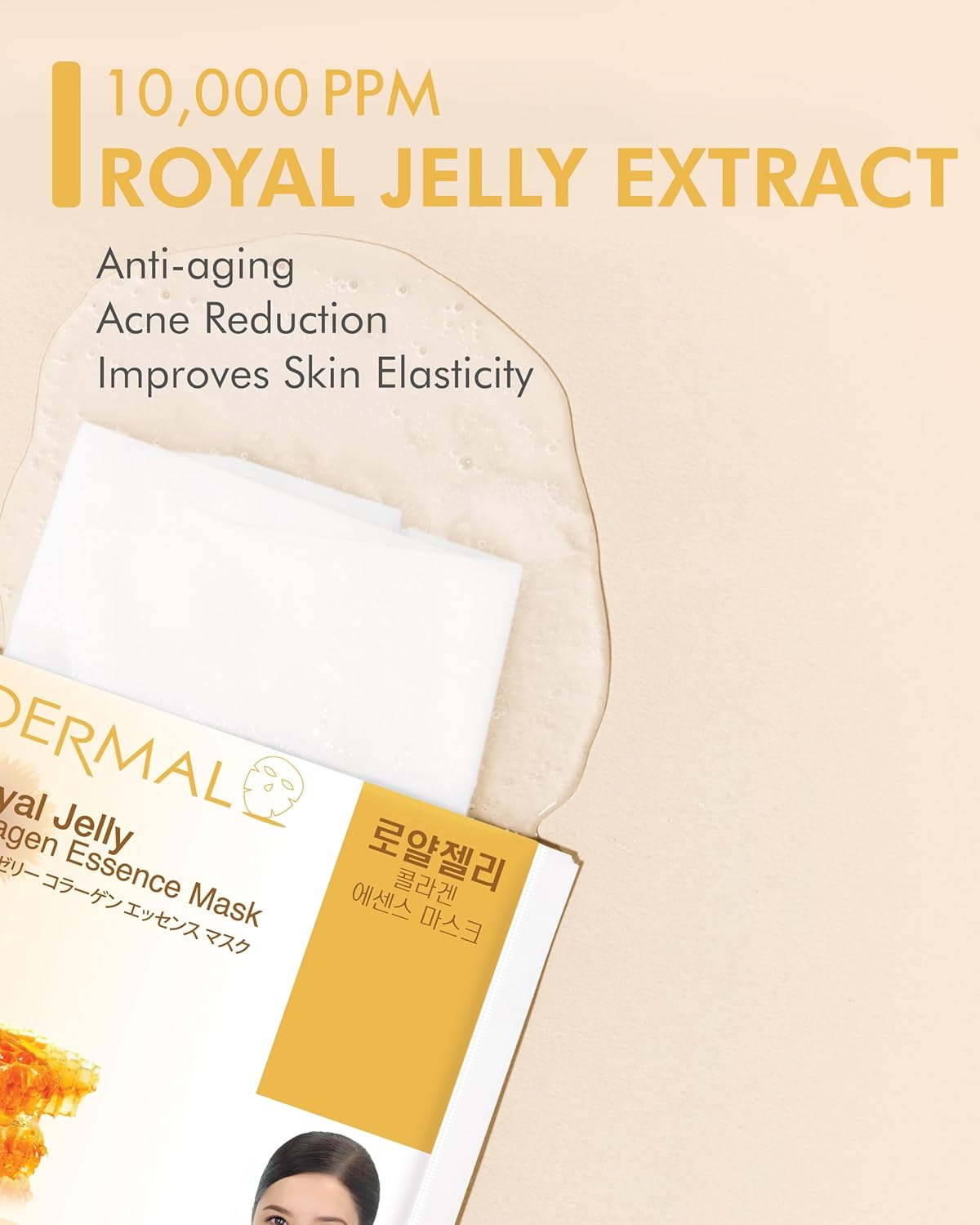 DERMAL Royal Jelly Collagen Essence Korean Facial Mask Sheet Pack of 10
