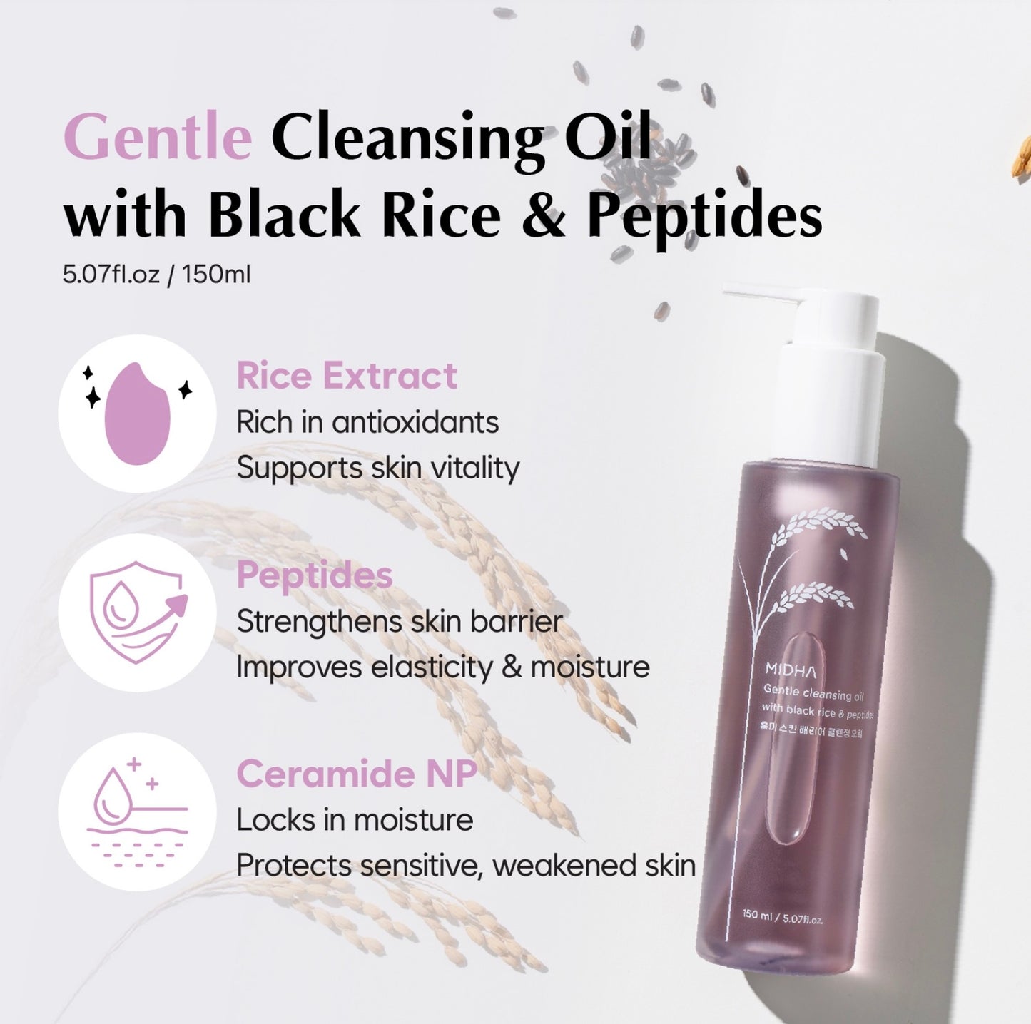 MIDHA Gentle Cleansing Oil With black rice & peptides