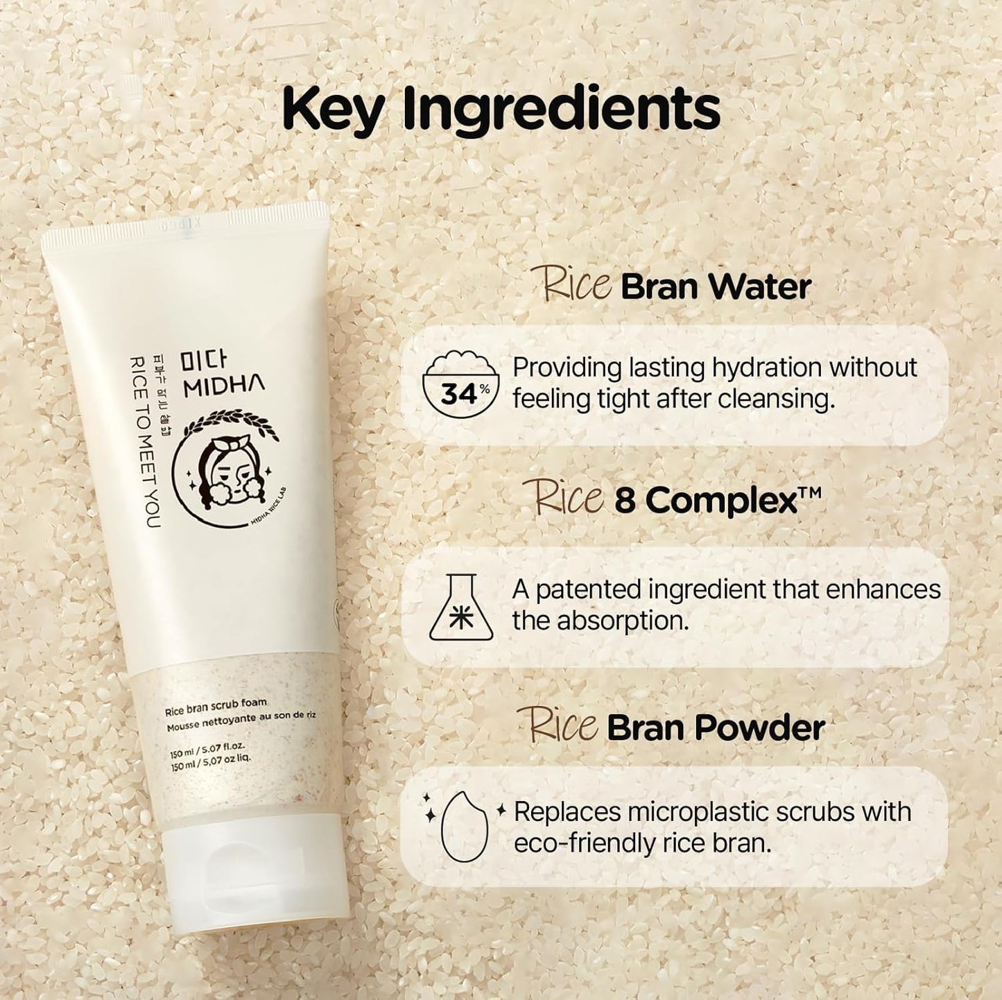 MIDHA RICE BRAN SCRUB FOAM 5.07fl.oz/150ml