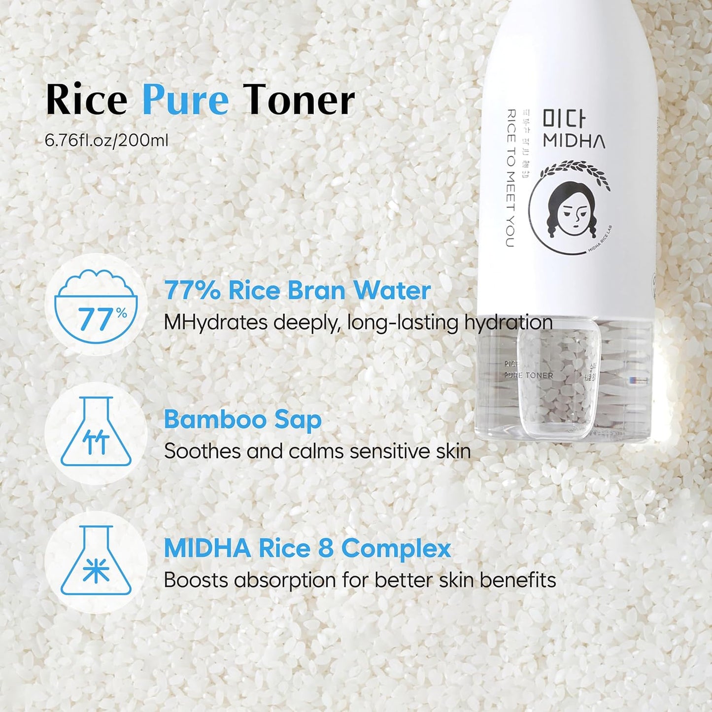 MIDHA Rice Pure Toner, 6.76fl.oz/200ml