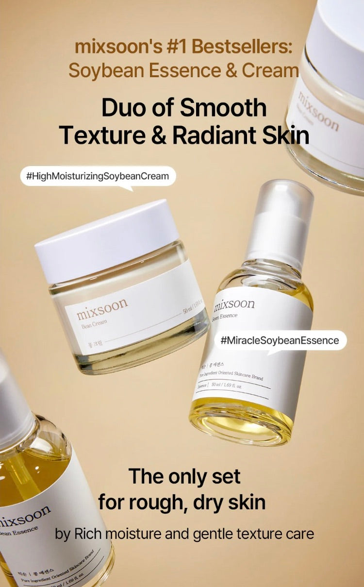 mixsoon Bean Glass Skin Duo Bean Essence 50ml + Bean Cream 50ml 3.38 Fl. Oz / 100ml Glass Skin Care