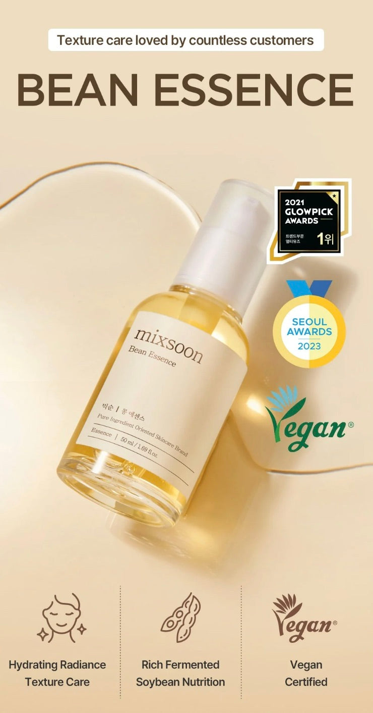 mixsoon Bean Glass Skin Duo Bean Essence 50ml + Bean Cream 50ml 3.38 Fl. Oz / 100ml Glass Skin Care