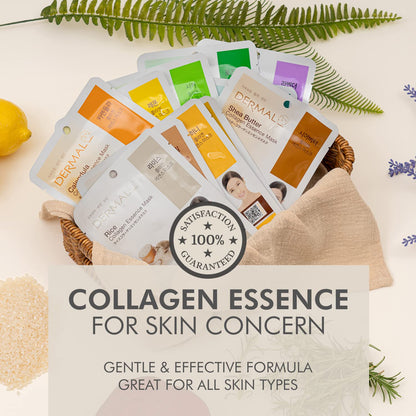 DERMAL 12 Combo Pack Collagen Essence Korean Face Mask Best Value Set - Hydrating & Soothing Facial Mask with Panthenol - Hypoallergenic Sheet Mask for All Skin Types - Natural Home Spa Treatment Mask
