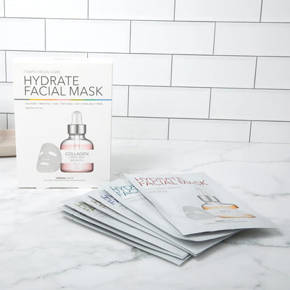 Dermal Shop Hydrate Facial Mask - 7 Masks for Daily Use - Skincare Sheet for Oily, Dry, Sensitive Skin - Anti Aging Full Face Mask - Moisturize & Tighten Your Skin