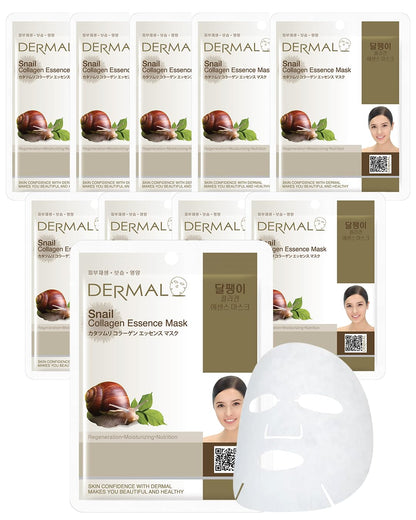 DERMAL Snail Collagen Essence Facial Mask Sheet 23g Pack of 10