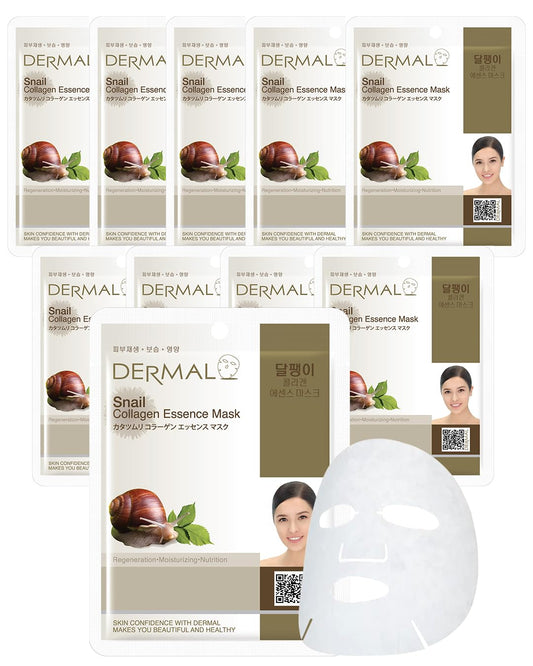 DERMAL Snail Collagen Essence Facial Mask Sheet 23g Pack of 10
