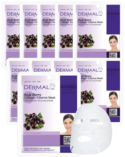 DERMAL Acai Berry Collagen Essence Facial Mask Sheet 23g Pack of 10