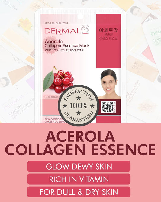 DERMAL Acerola Collagen Essence Facial Mask Sheet 23g Pack of 10
