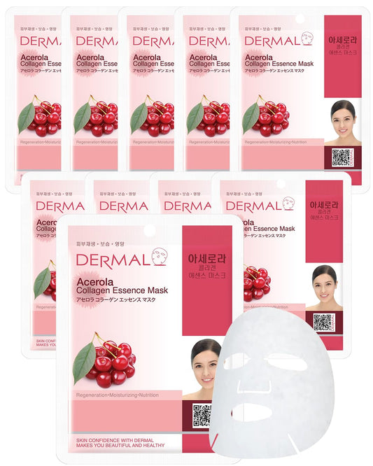 DERMAL Acerola Collagen Essence Facial Mask Sheet 23g Pack of 10