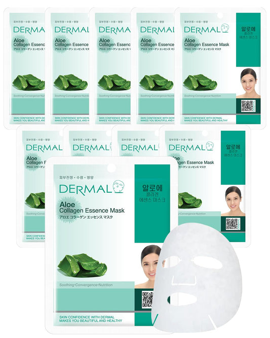 DERMAL Aloe Collagen Essence Facial Mask Sheet 23g Pack of 10