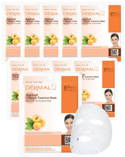 DERMAL Apricot Collagen Essence Korean Facial Mask Sheet 23g Pack of 10