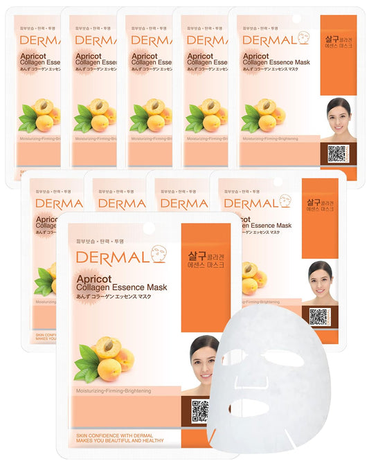 DERMAL Apricot Collagen Essence Korean Facial Mask Sheet 23g Pack of 10