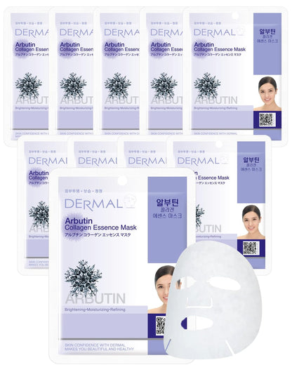 DERMAL Arbutin Collagen Essence Facial Mask Sheet 23g Pack of 10