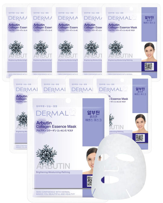 DERMAL Arbutin Collagen Essence Facial Mask Sheet 23g Pack of 10