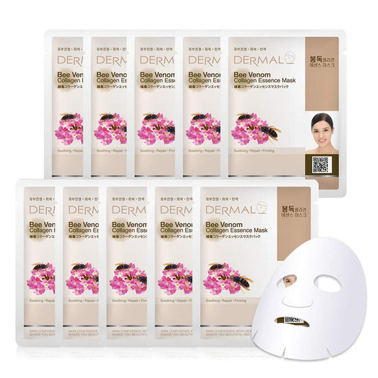DERMAL Bee Venom Collagen Essence Korean Facial Mask Sheet 23g Pack of 10