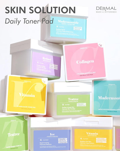 DERMAL Collagen Moistfull Pad - Korean Toner Pad for Elasticity & Wrinkle Improvement with Peptides - Vegan Tencel Square Pads - High Capacity, 120 Sheets