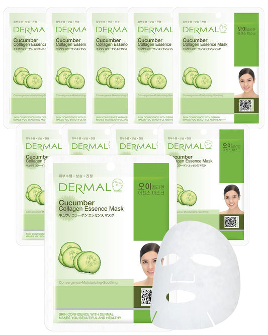 DERMAL Cucumber Collagen Essence Facial Mask Sheet 23g Pack of 10