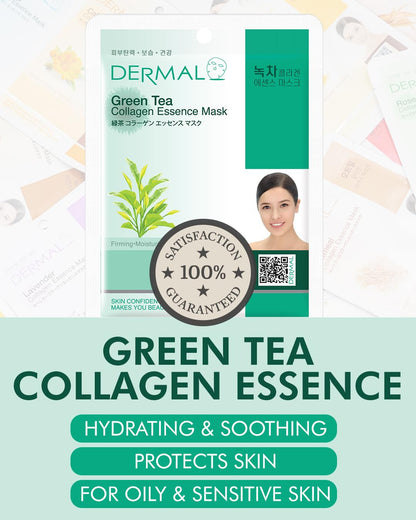 DERMAL Green Tea Collagen Essence Facial Mask Sheet 23g Pack of 10