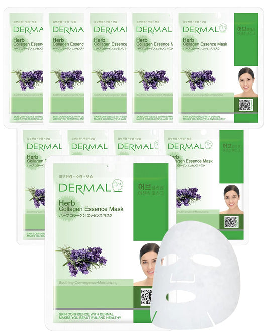 DERMAL Herb Collagen Essence Facial Mask Sheet 23g Pack of 10
