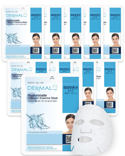 DERMAL Hyaluronate Collagen Essence Facial Mask Sheet 23g Pack of 10