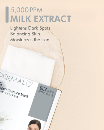 DERMAL Milk Collagen Essence Facial Mask Sheet 23g Pack of 10