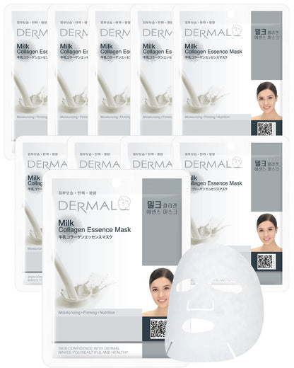 DERMAL Milk Collagen Essence Facial Mask Sheet 23g Pack of 10