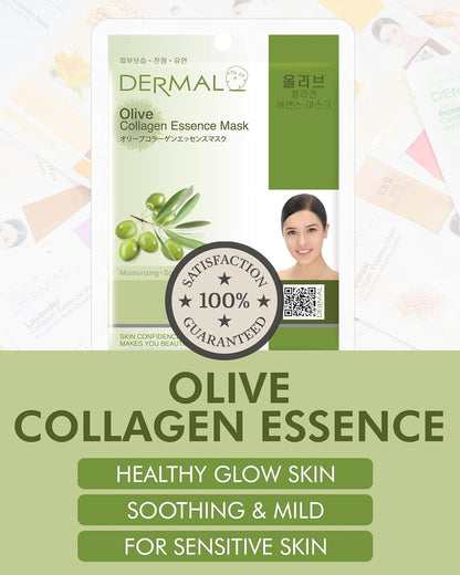DERMAL Olive Collagen Essence Korean Facial Mask Sheet 23g Pack of 10
