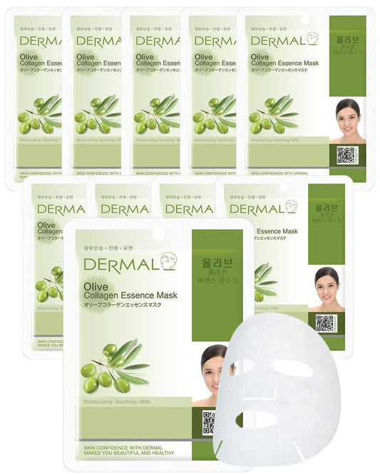 DERMAL Olive Collagen Essence Korean Facial Mask Sheet 23g Pack of 10