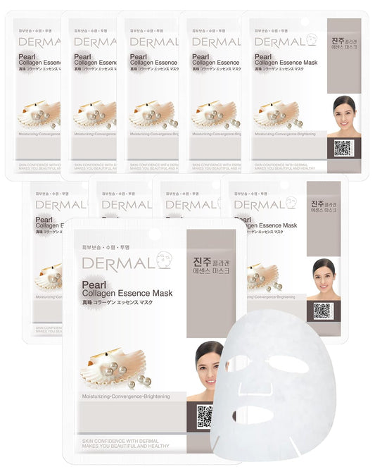 DERMAL Pearl Collagen Essence Facial Mask Sheet 23g Pack of 10