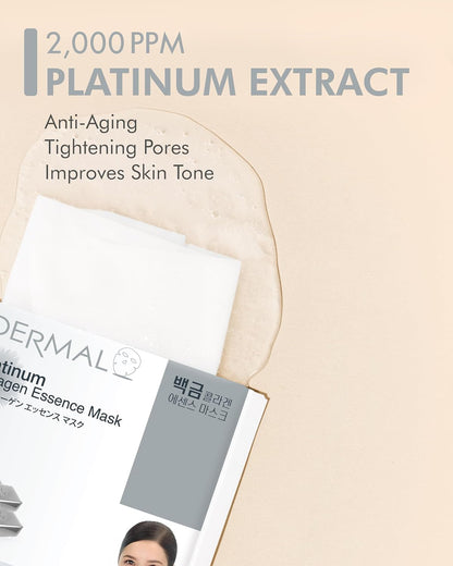 DERMAL Platinum Collagen Essence Face Facial Mask Sheet 23g Pack of 10