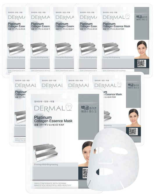 DERMAL Platinum Collagen Essence Face Facial Mask Sheet 23g Pack of 10