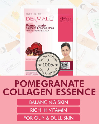 DERMAL Pomegranate Collagen Korean Facial Mask Sheet 23g Pack of 10
