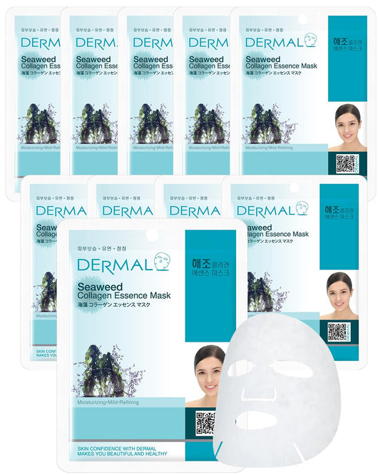 DERMAL Seaweed Collagen Essence Full Face Facial Mask Sheet 23g of 10