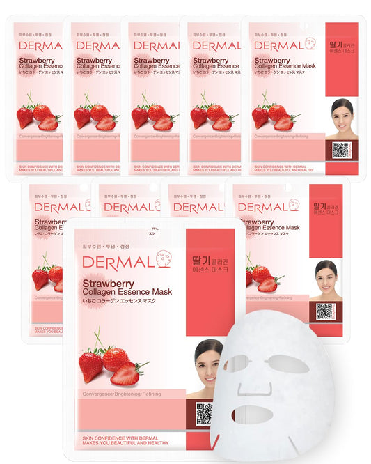 DERMAL Strawberry Collagen Essence Facial Mask Sheet 23g Pack of 10