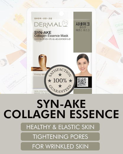 DERMAL Syn-Ake Collagen Essence Facial Mask Sheet 23g Pack of 10